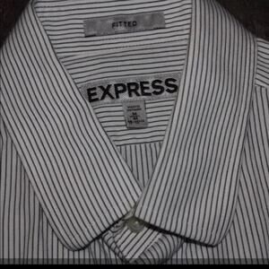 Men’s Express Stripe Fitted Gray Dress Shirt M